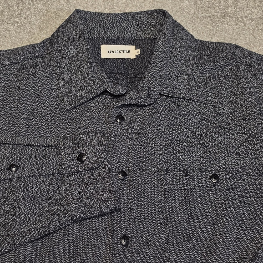 Taylor Stitch Mens The Utility Heavy Cotton Shirt Charcoal Sashiko Sz 46 XXL
